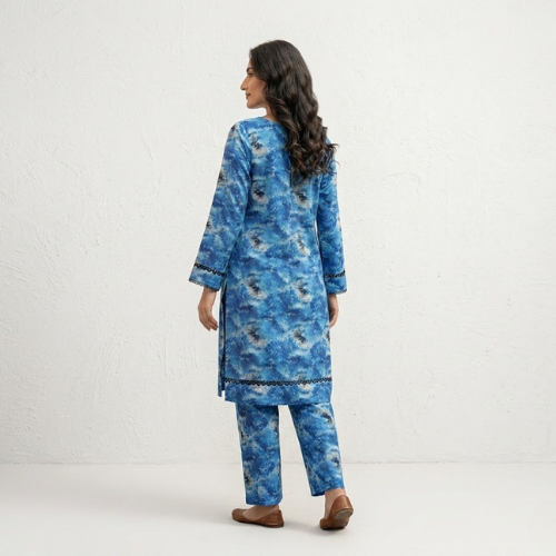 Riwaaje Sapphire Blue Printed Ready To Wear 2 Piece Suit