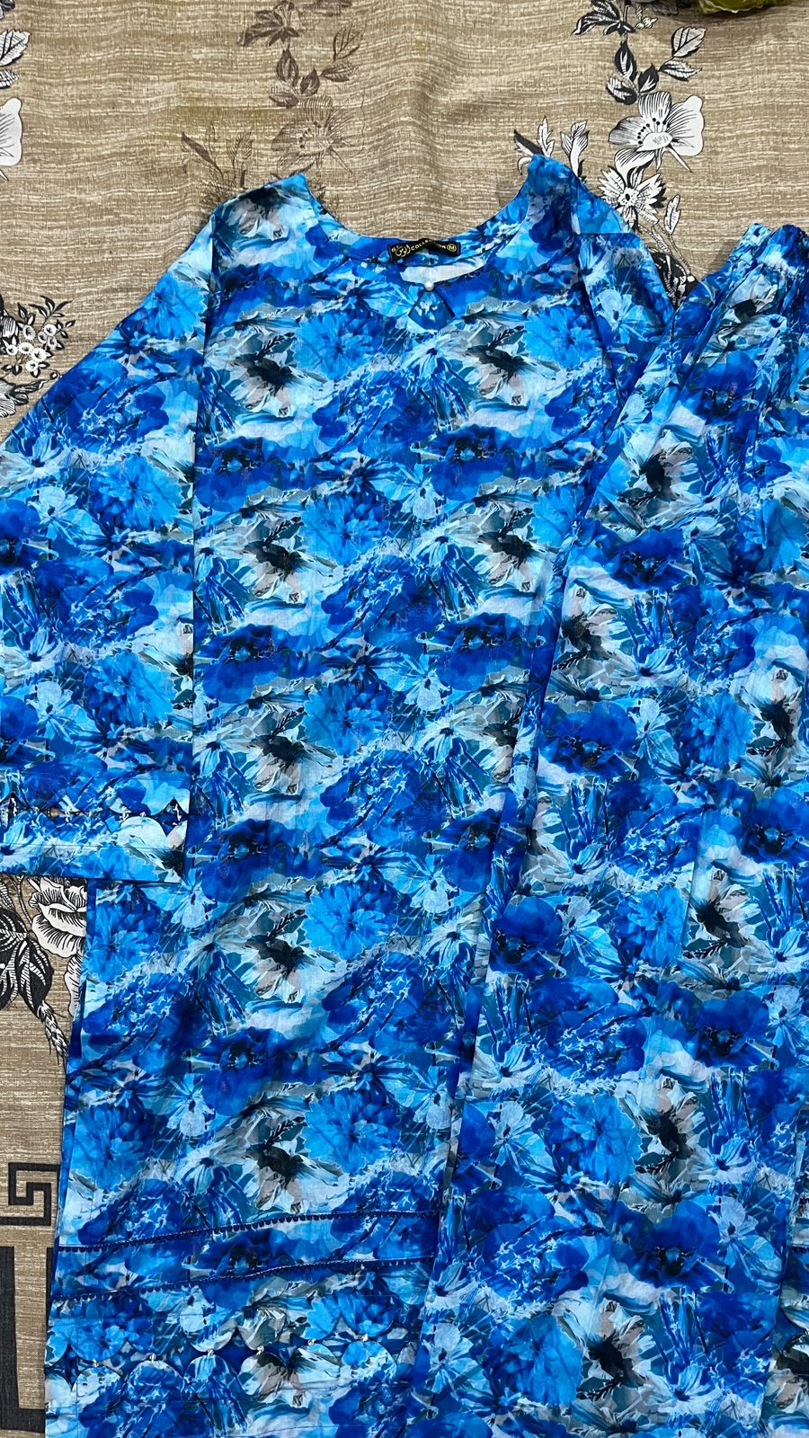 Riwaaje Sapphire Blue Printed Ready To Wear 2 Piece Suit