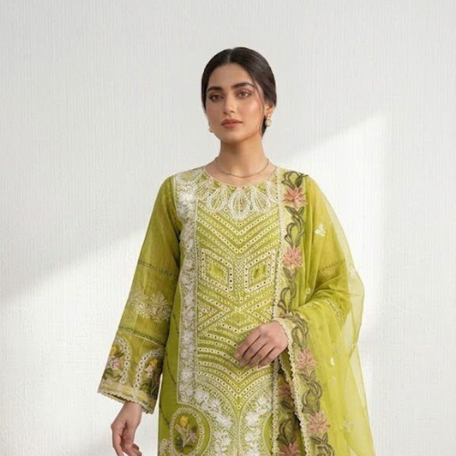 Riwaaje Luxury Pistachio Green Embroidered 3 Piece Suit